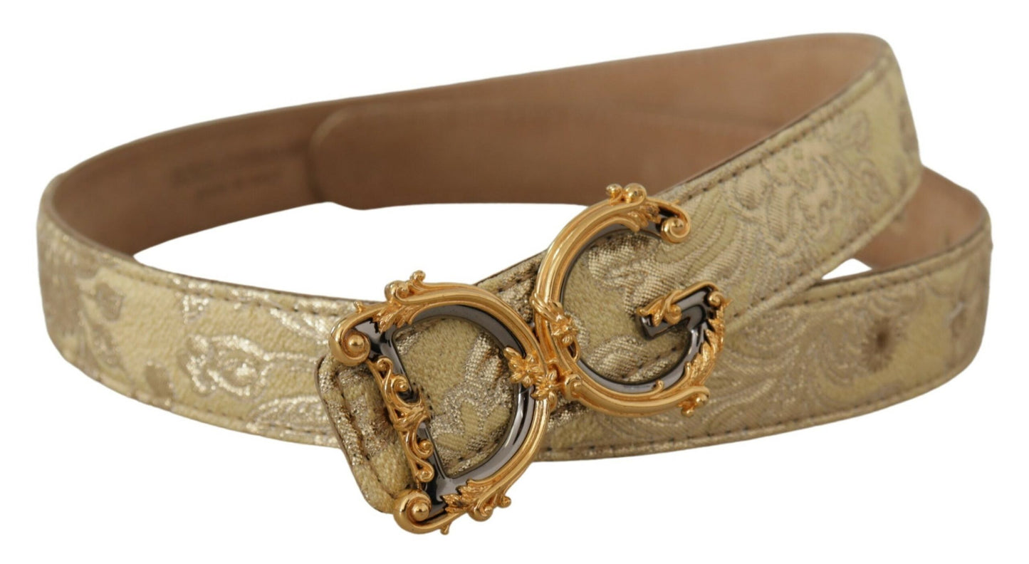 Gelbgold Jaquard Leder DG Logo Metallschnalle Gürtel