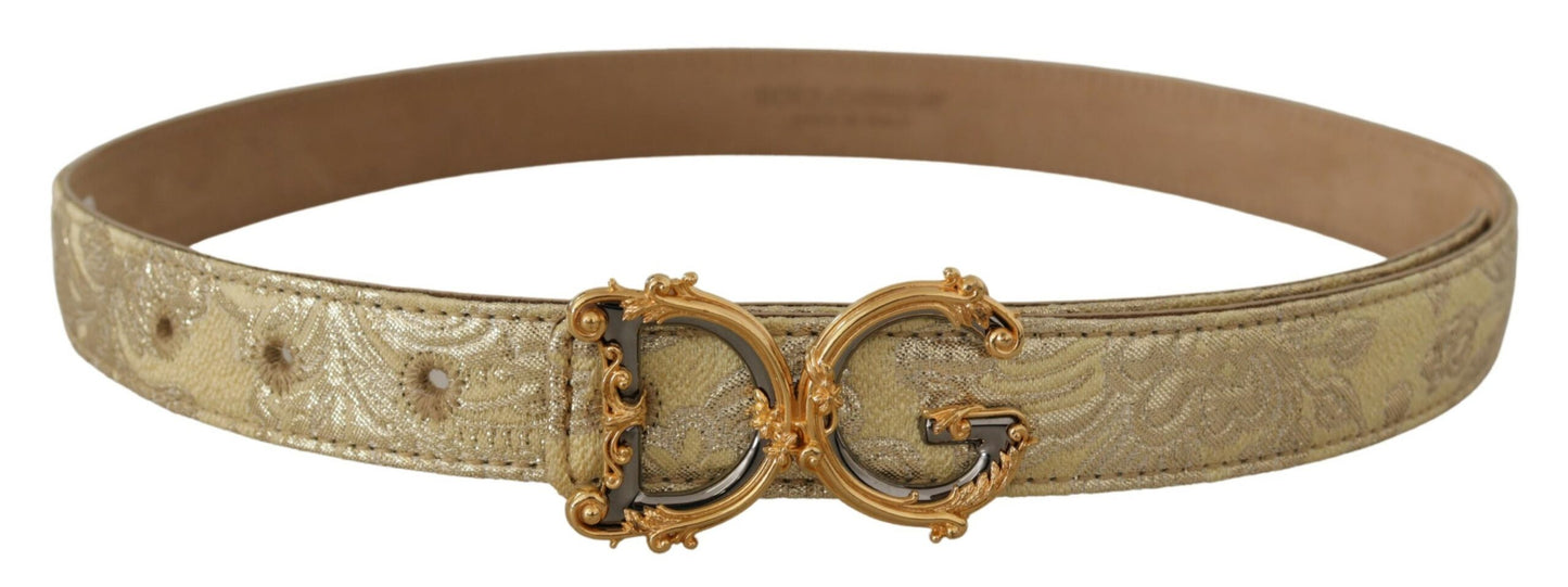 Gelbgold Jaquard Leder DG Logo Metallschnalle Gürtel