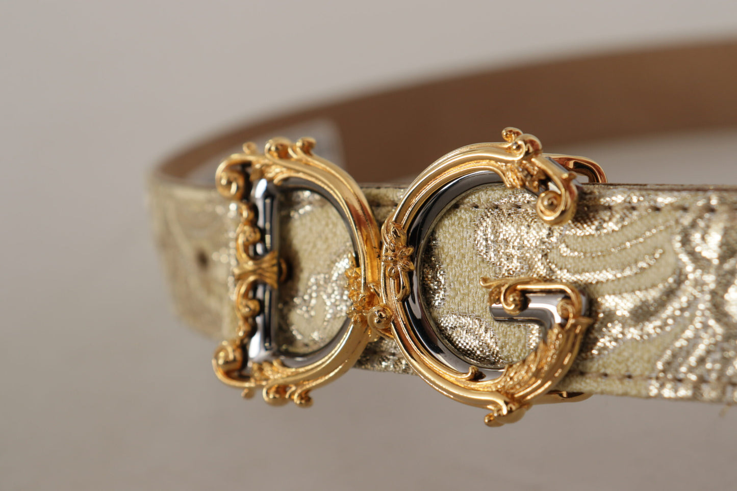 Gelbgold Jaquard Leder DG Logo Metallschnalle Gürtel