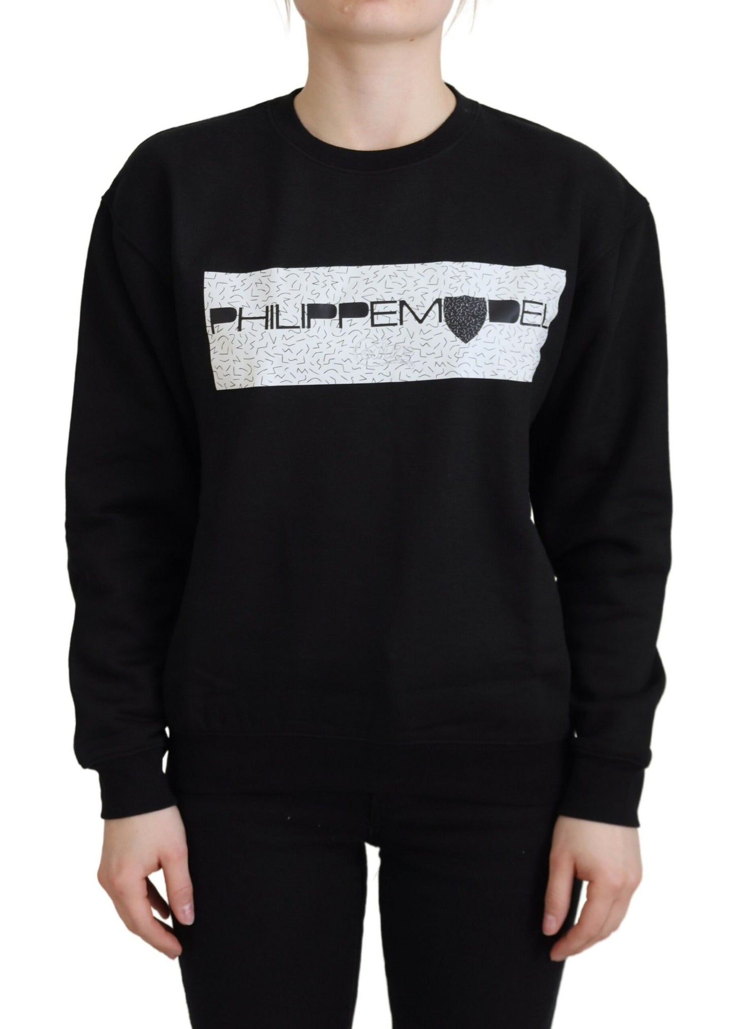 Schwarzer bedruckter Pullover mit langen Ärmeln