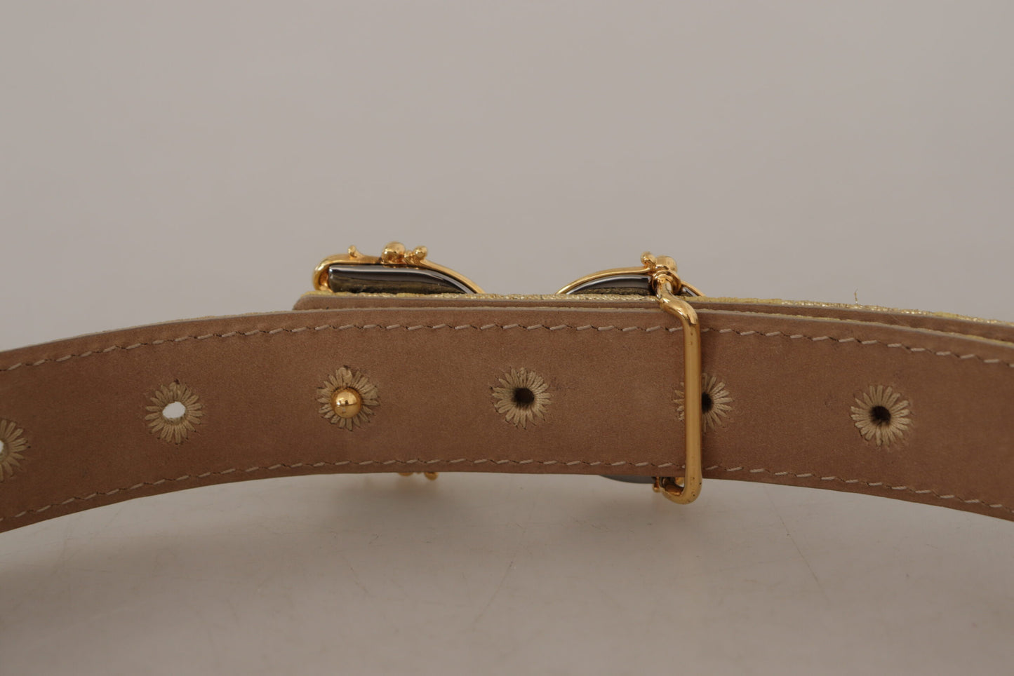 Gelbgold Jaquard Leder DG Logo Metallschnalle Gürtel