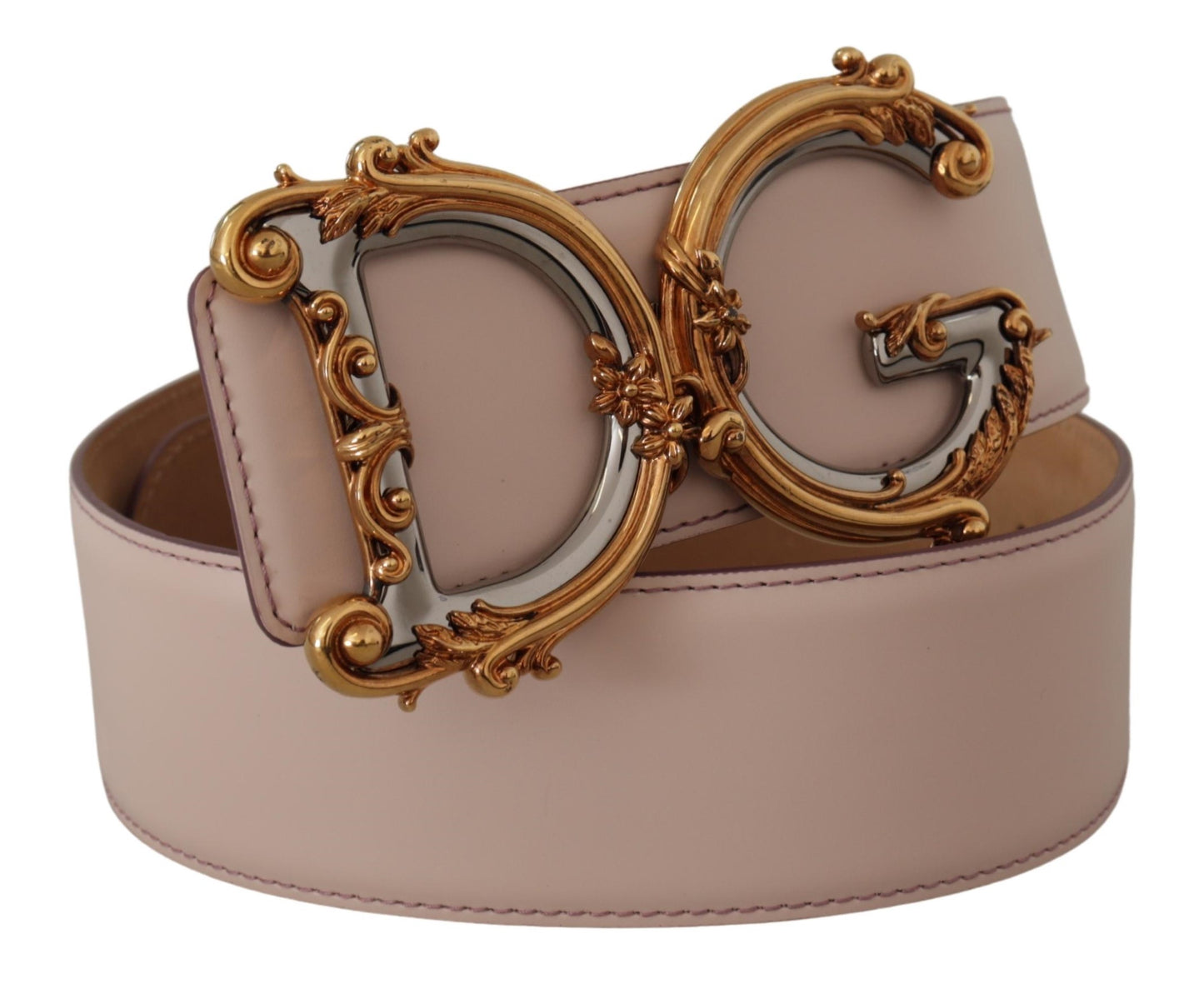 Rosa Leder breiter DG Logo Barock Gürtel mit goldener Schnalle