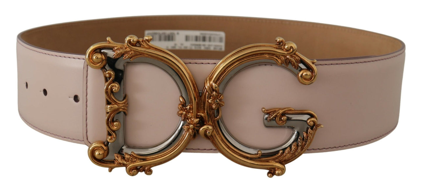 Rosa Leder breiter DG Logo Barock Gürtel mit goldener Schnalle