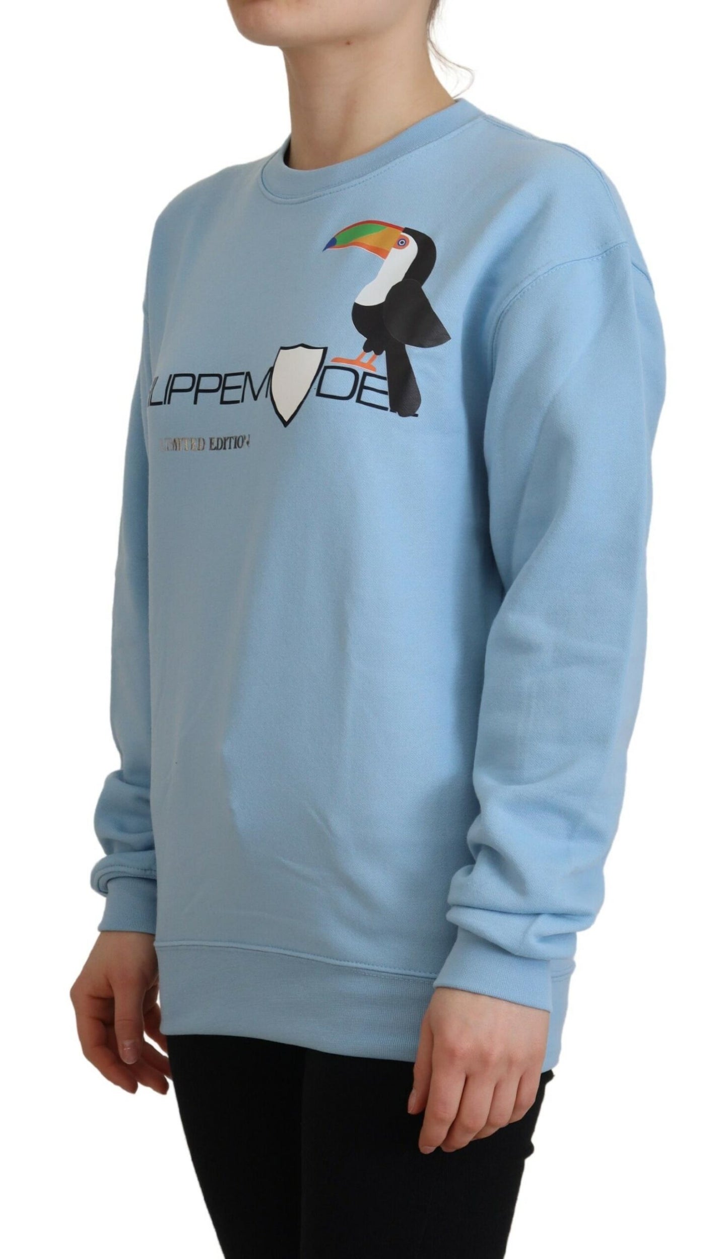Hellblauer Pullover mit Logodruck und langen Ärmeln