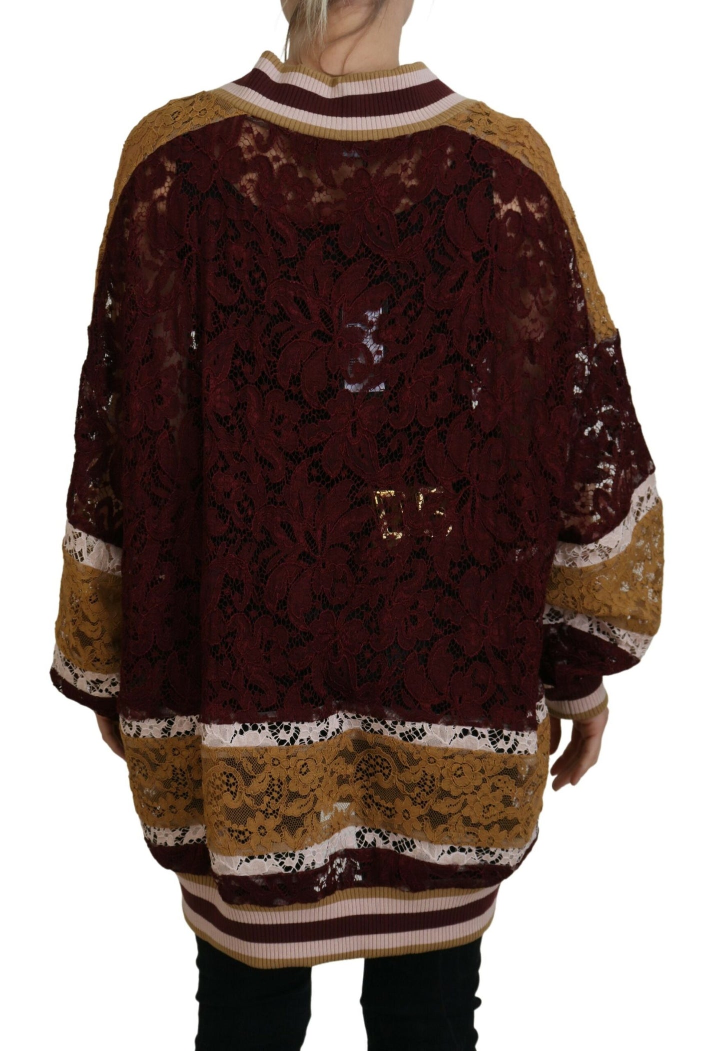Multicolor Spitze Pullover mit V-Ausschnitt