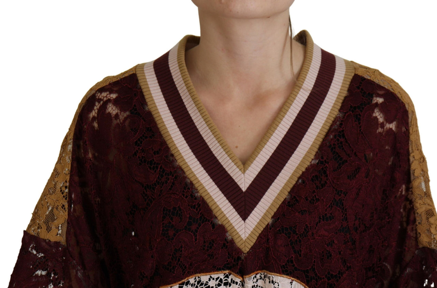Multicolor Spitze Pullover mit V-Ausschnitt