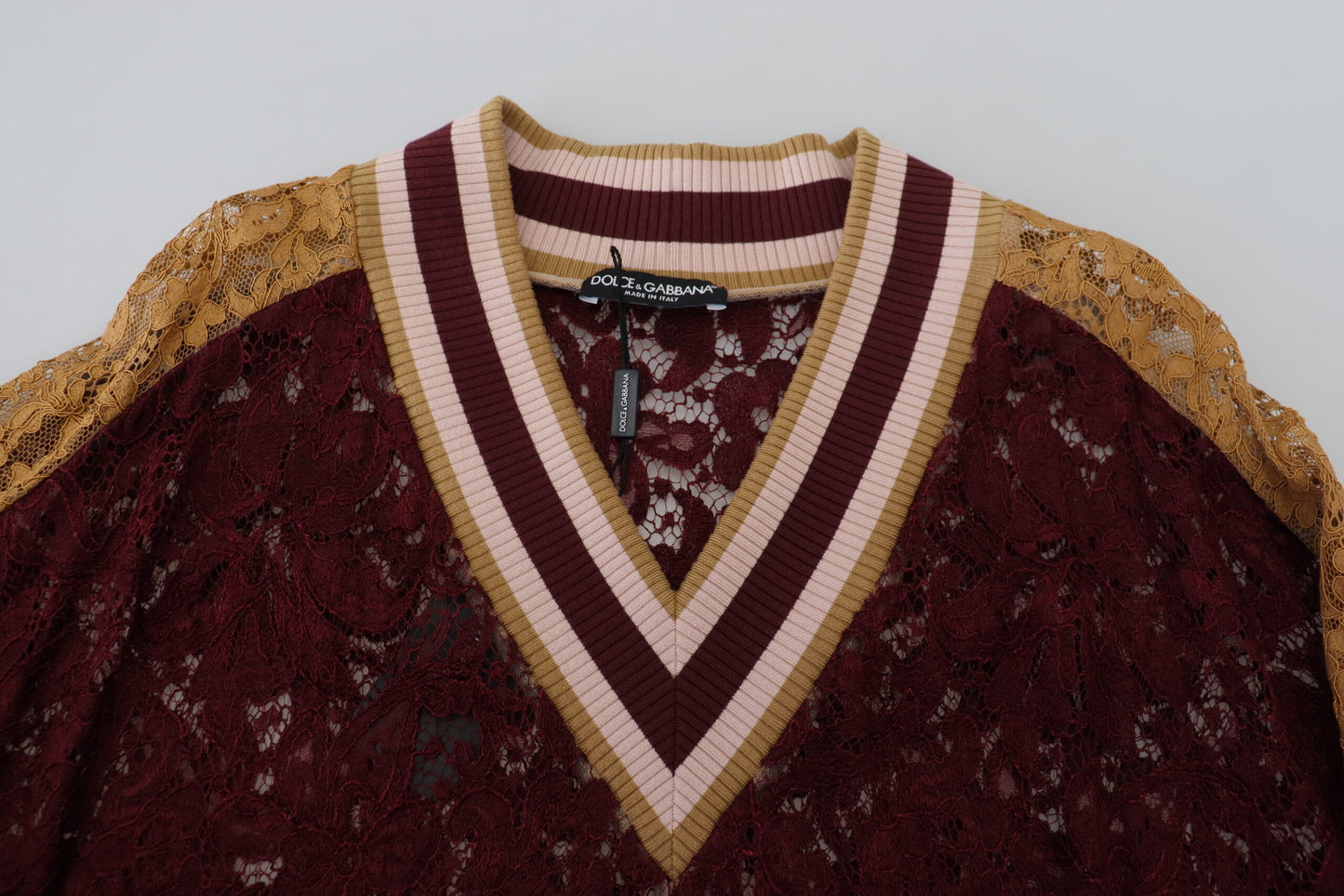 Multicolor Spitze Pullover mit V-Ausschnitt