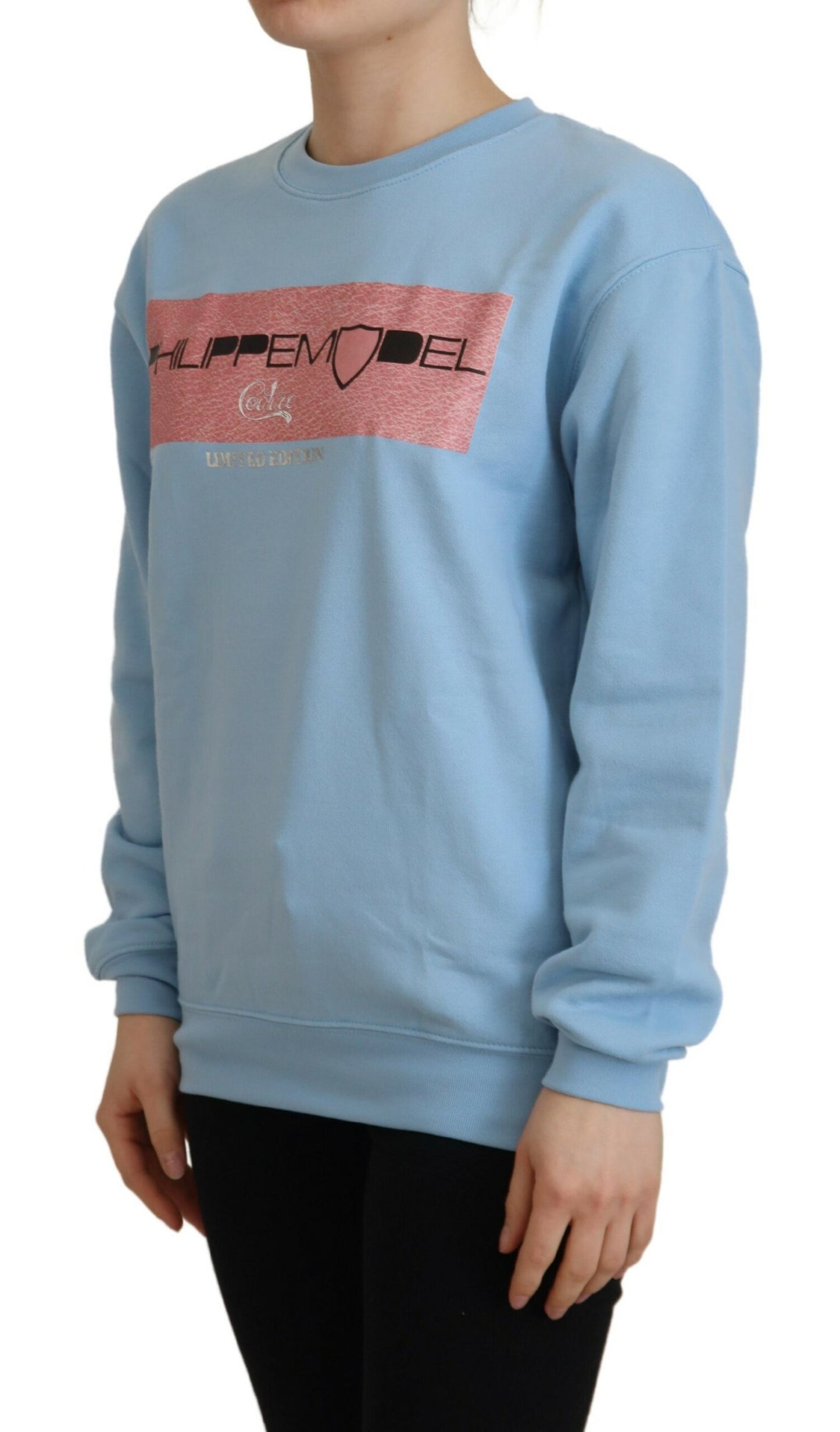 Hellblauer Pullover mit Logodruck und langen Ärmeln