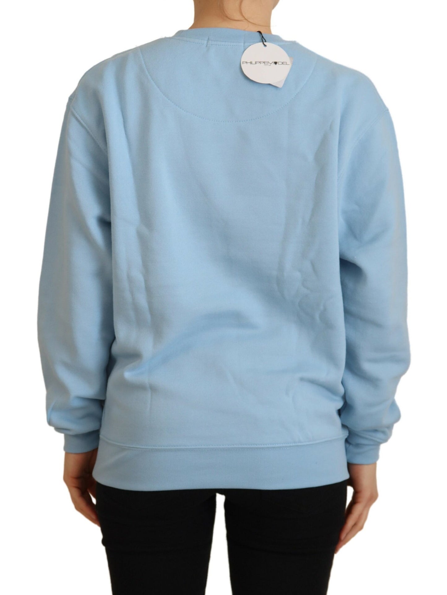Hellblauer Pullover mit Logodruck und langen Ärmeln