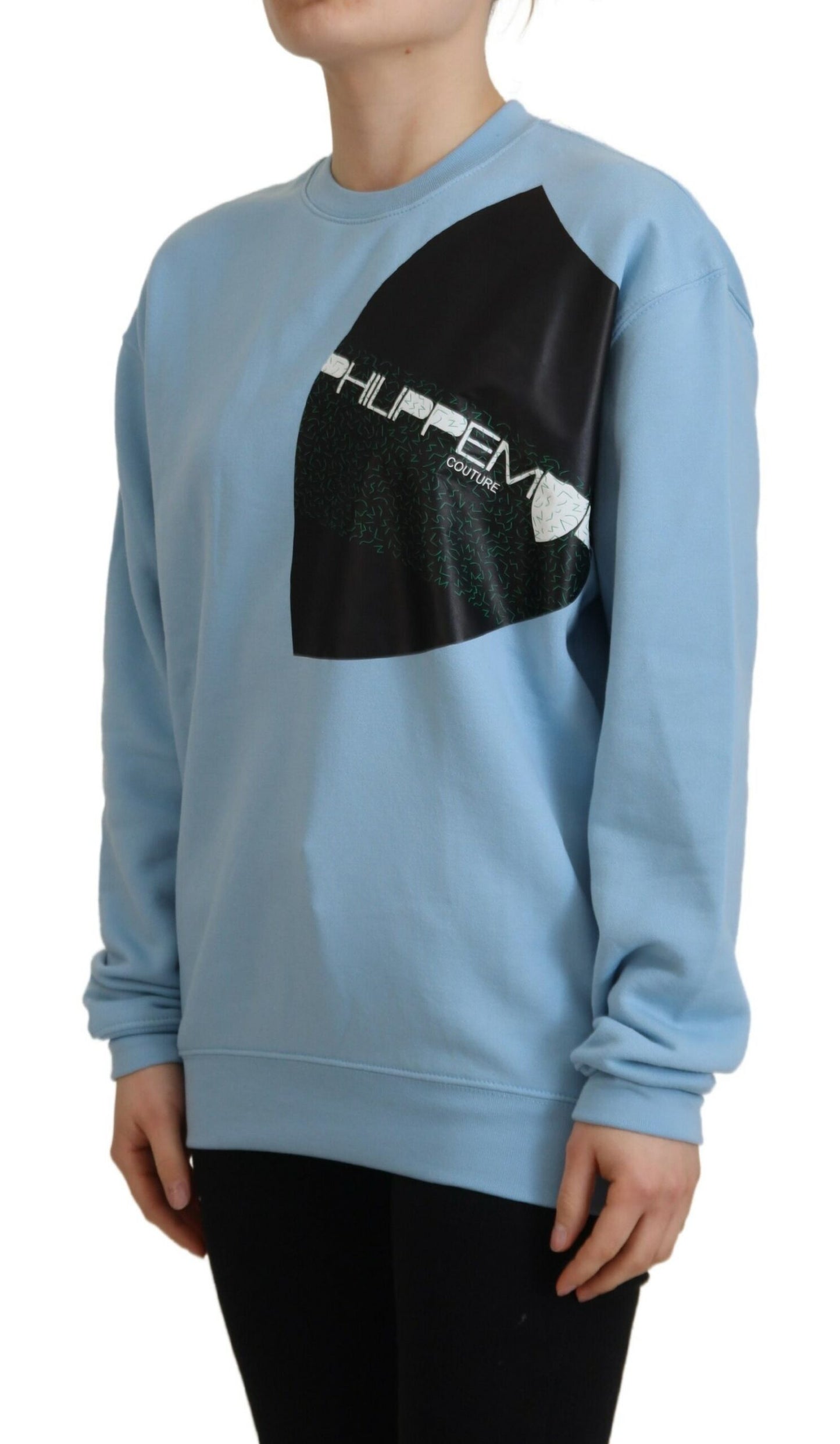 Hellblauer Pullover mit Logodruck und langen Ärmeln