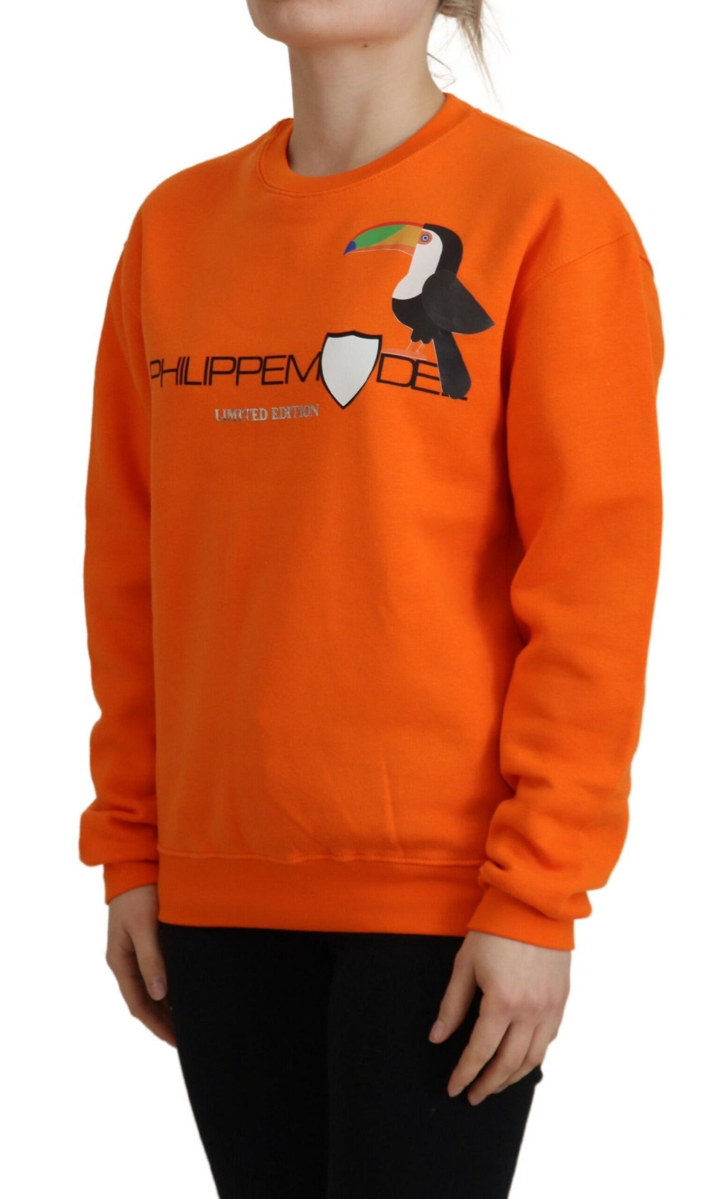 Orange bedruckter Pullover mit langen Ärmeln Pullover