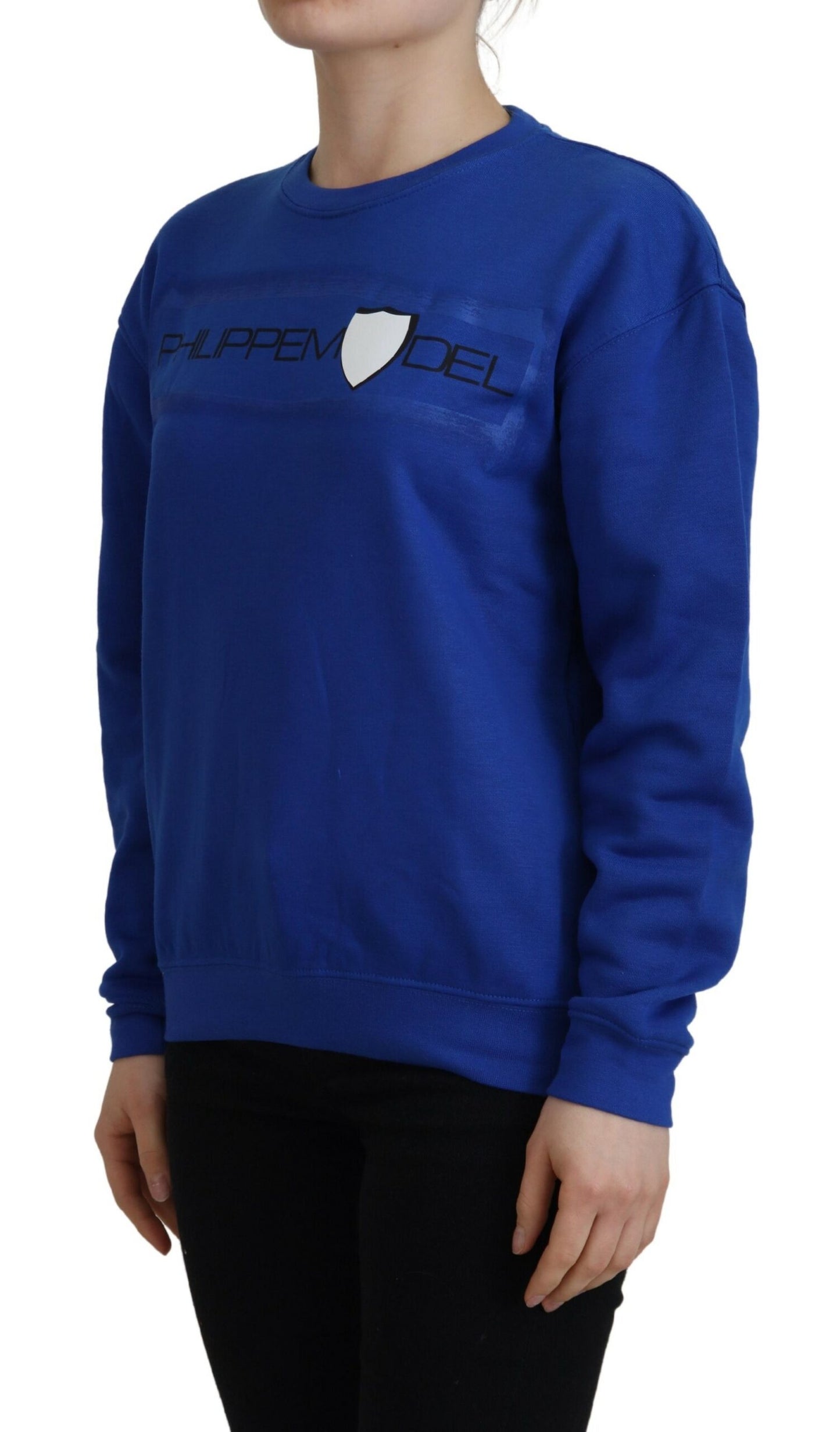 Blauer bedruckter Pullover mit langen Ärmeln Pullover