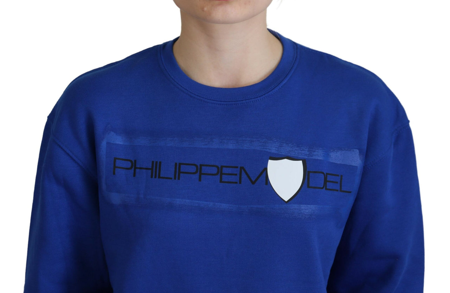 Blauer bedruckter Pullover mit langen Ärmeln Pullover