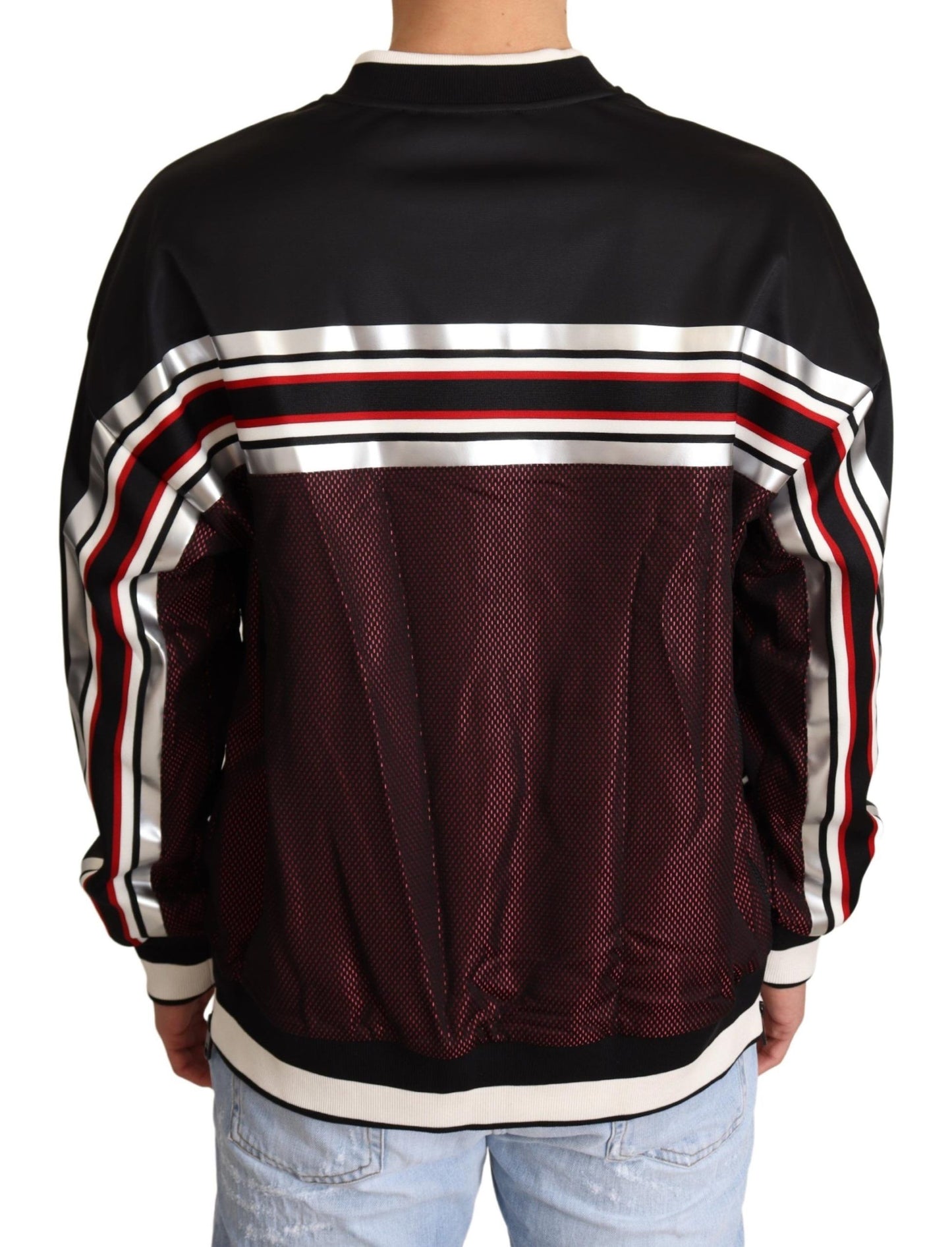 Schwarzer roter Mesh Sport Pullover mit Rundhalsausschnitt