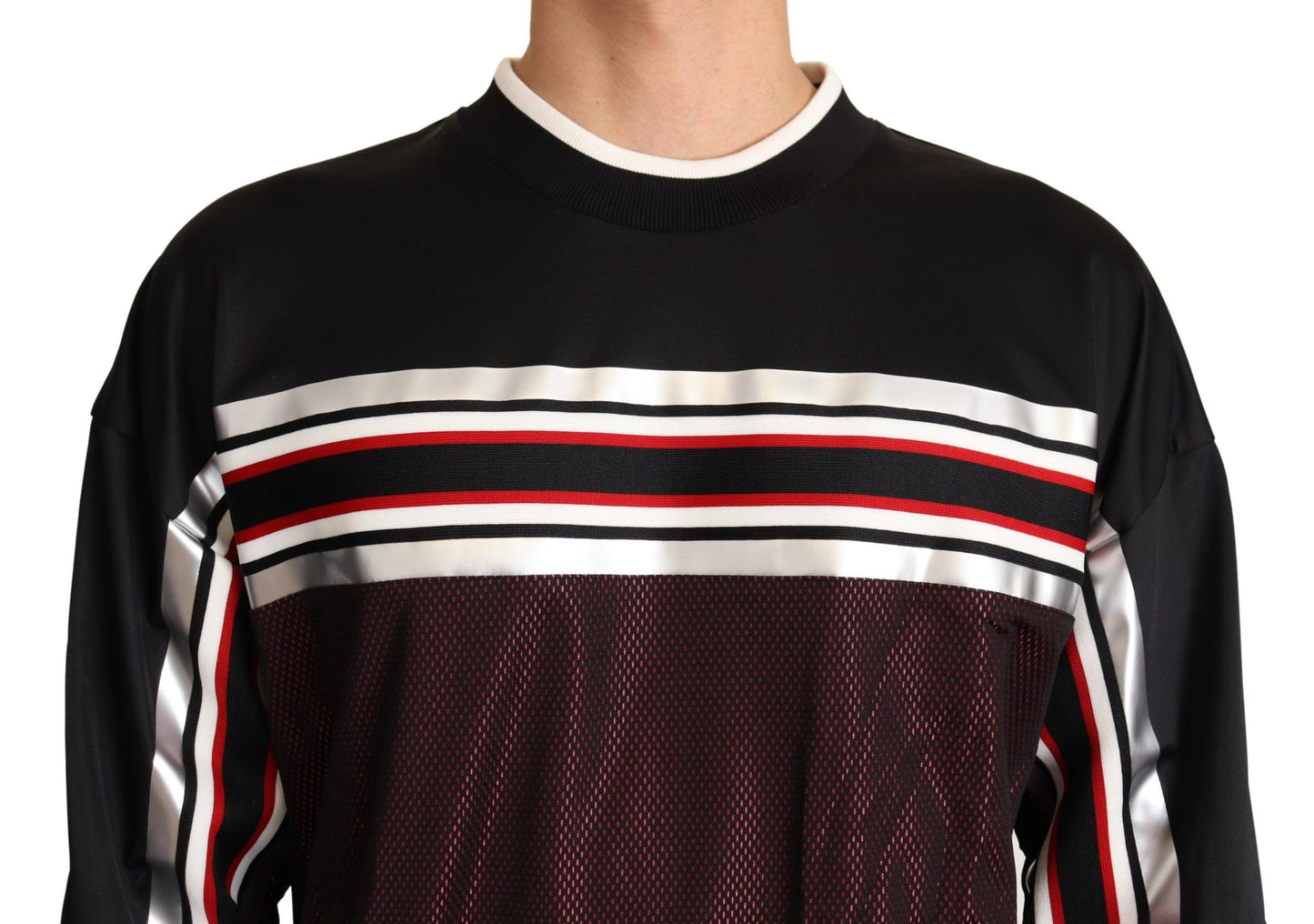 Schwarzer roter Mesh Sport Pullover mit Rundhalsausschnitt