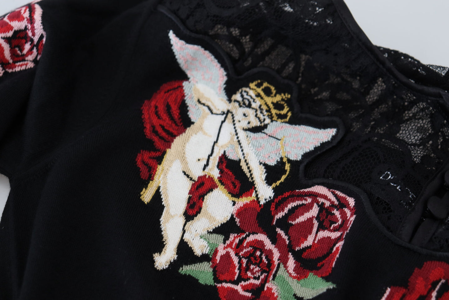 Schwarzer Seidenstrick-Rosen-Engel-Pullover