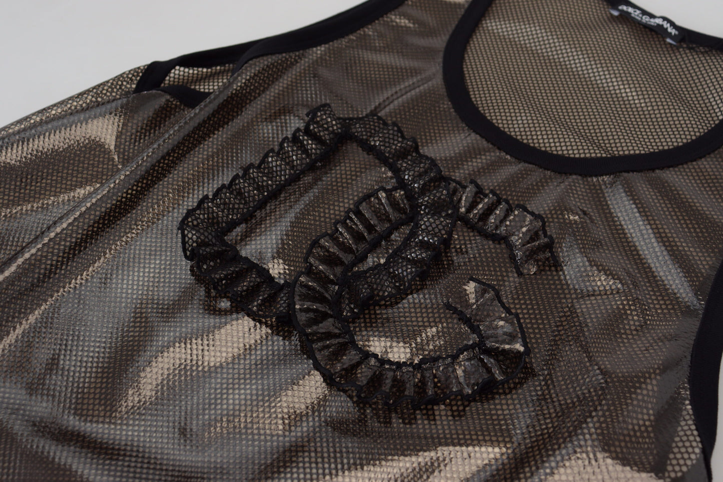 Schwarzes ärmelloses Nylon-Tank-Logo-Top aus Mesh