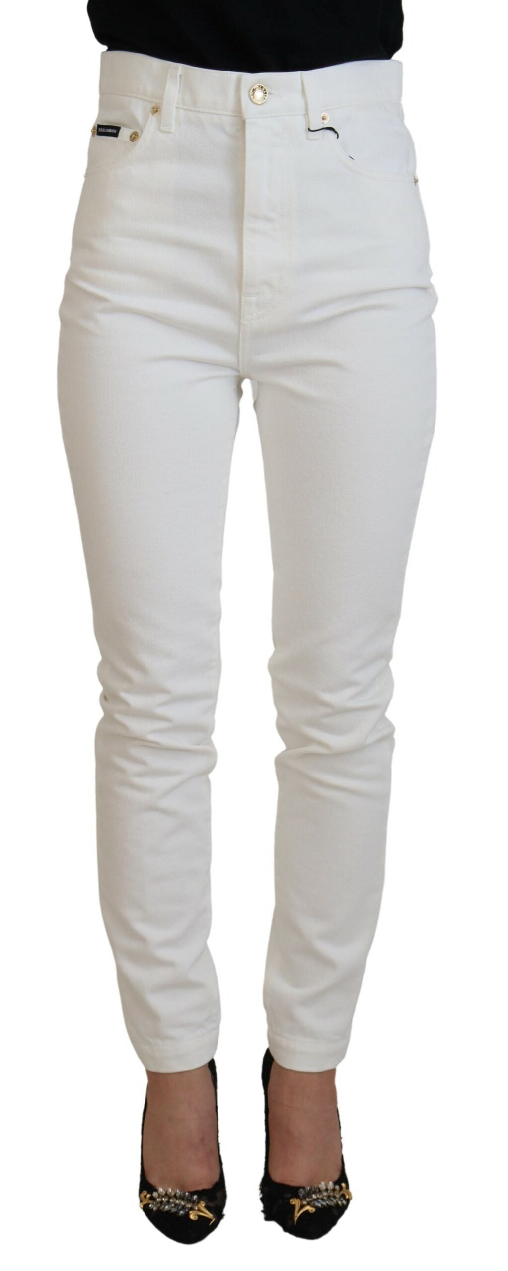 Weiße Jeans mit hoher Taille aus Baumwoll-Denim