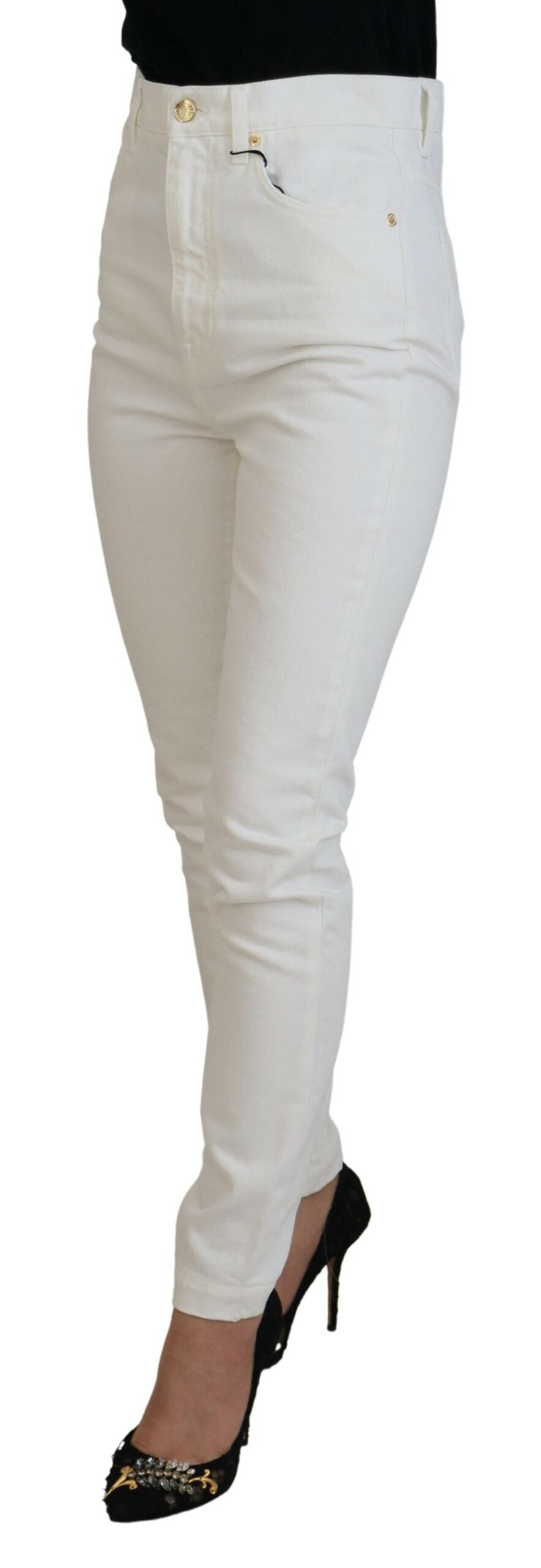 Weiße Jeans mit hoher Taille aus Baumwoll-Denim