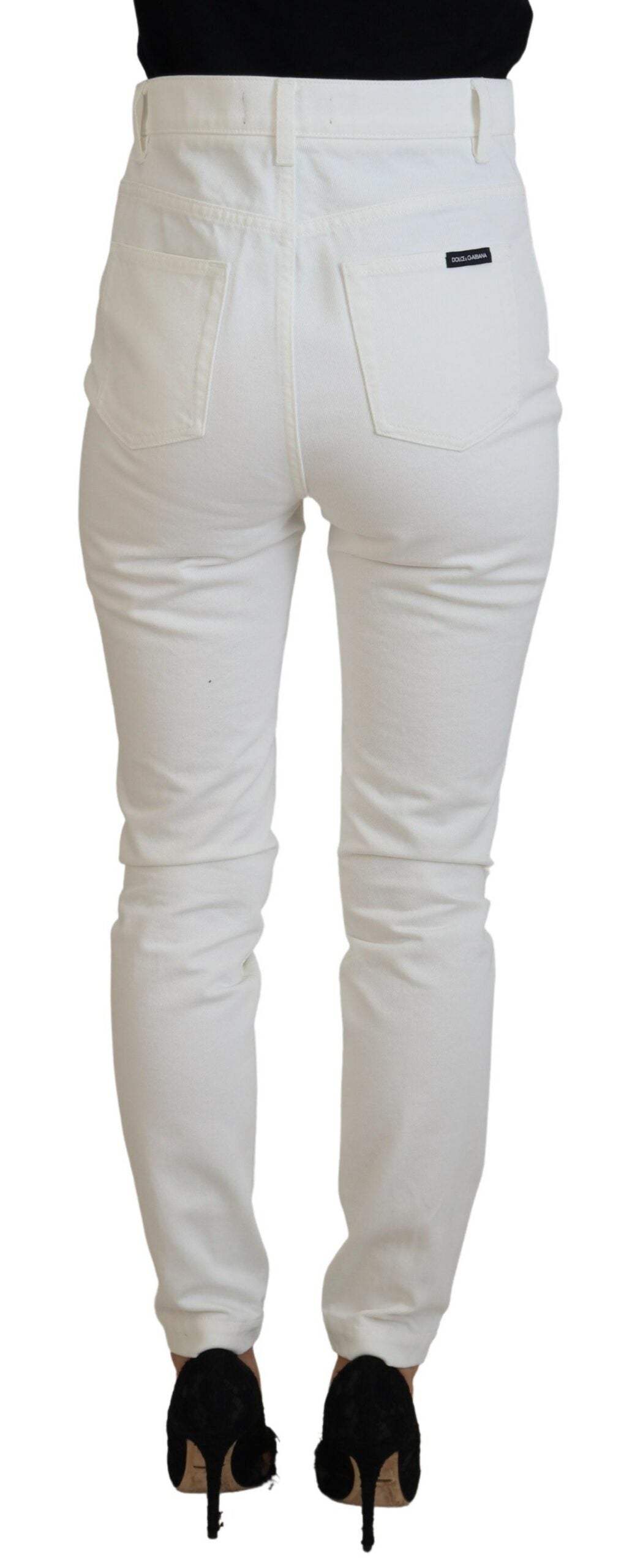 Weiße Jeans mit hoher Taille aus Baumwoll-Denim