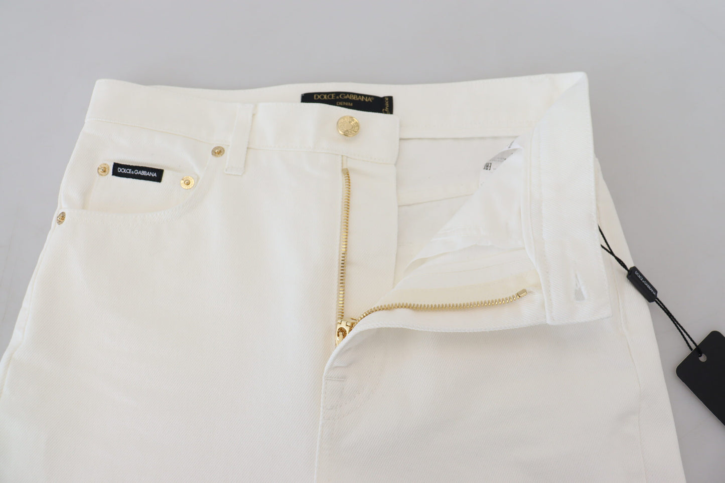 Weiße Jeans mit hoher Taille aus Baumwoll-Denim