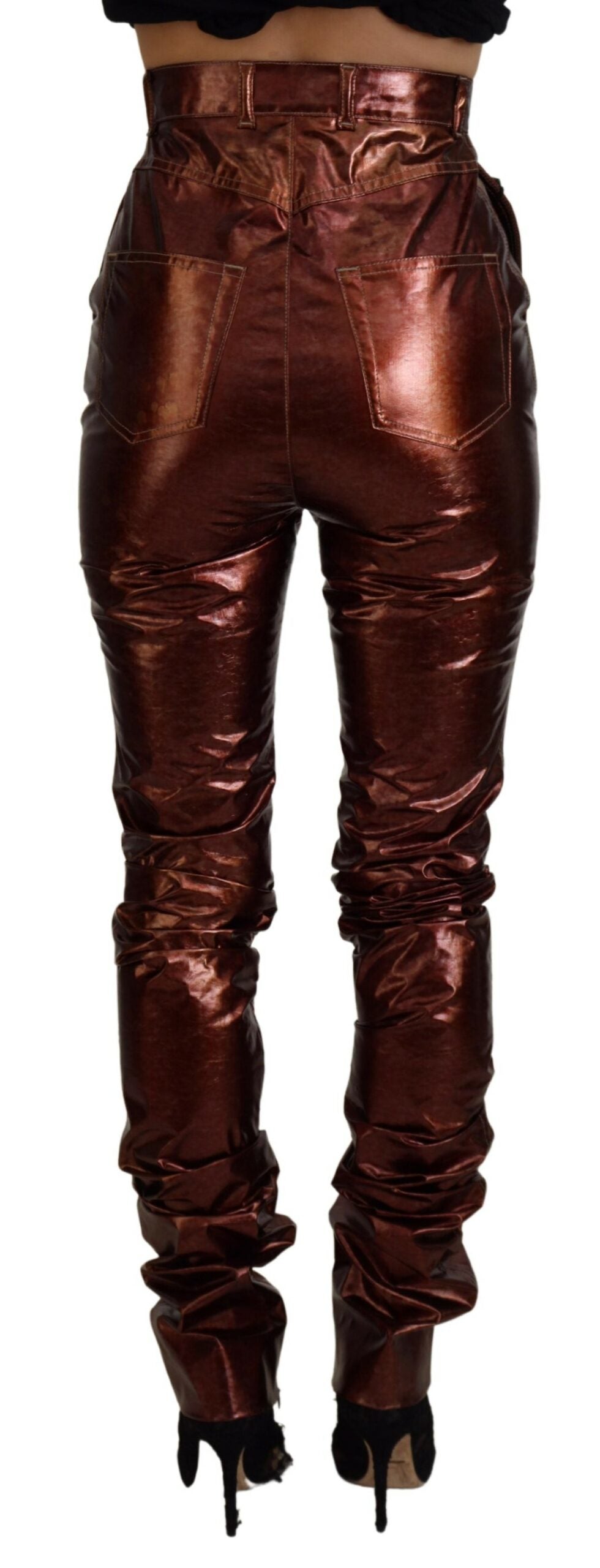 Metallisch bronzefarbene Skinny Jeans mit hoher Taille