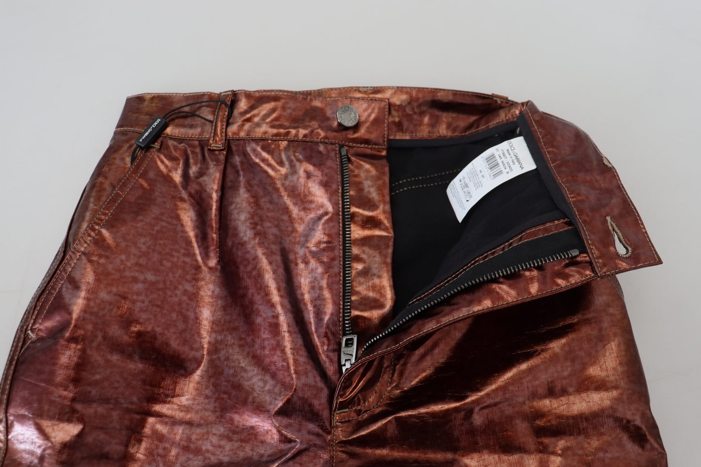 Metallisch bronzefarbene Skinny Jeans mit hoher Taille