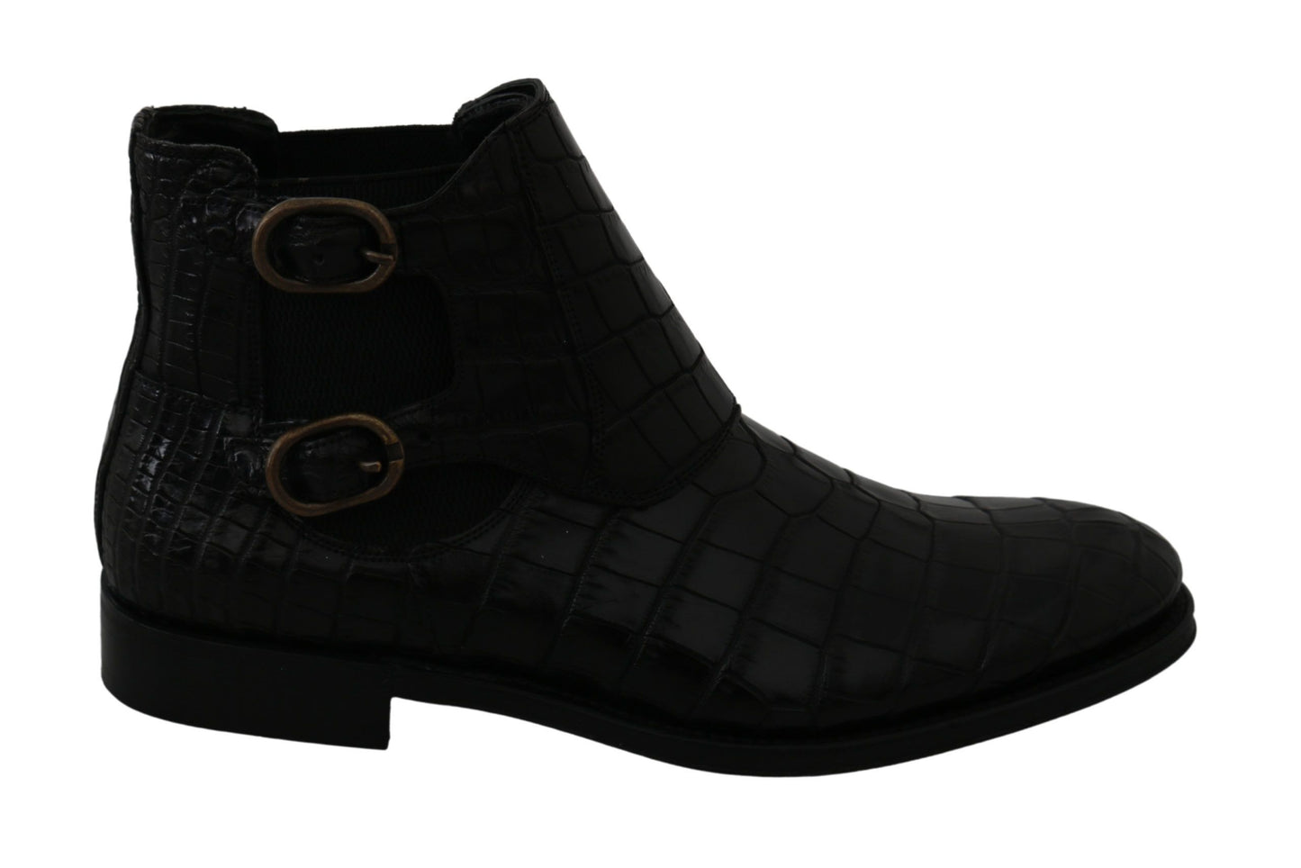 Schwarzes Krokodilleder Derby Stiefel Schuhe