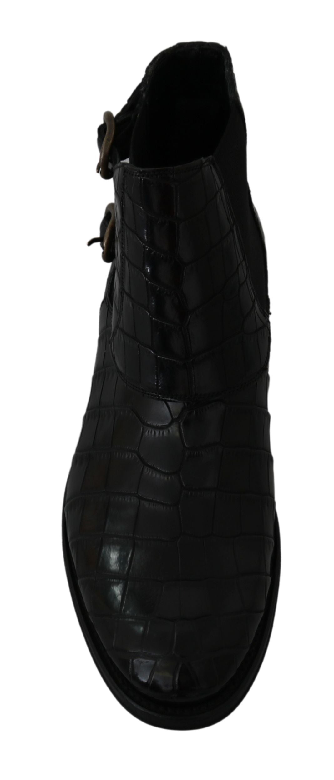 Schwarzes Krokodilleder Derby Stiefel Schuhe