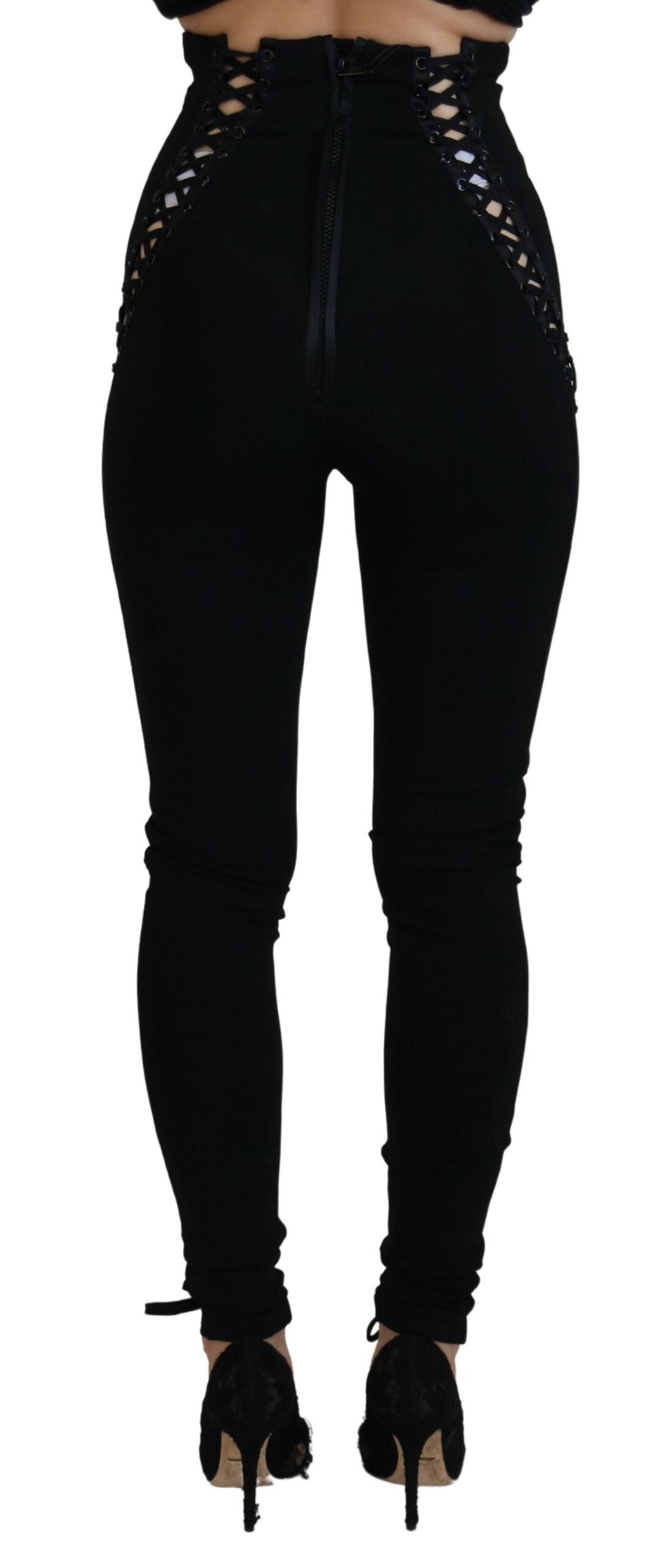 Schwarze Skinny-Hose mit hoher Taille aus Viskose