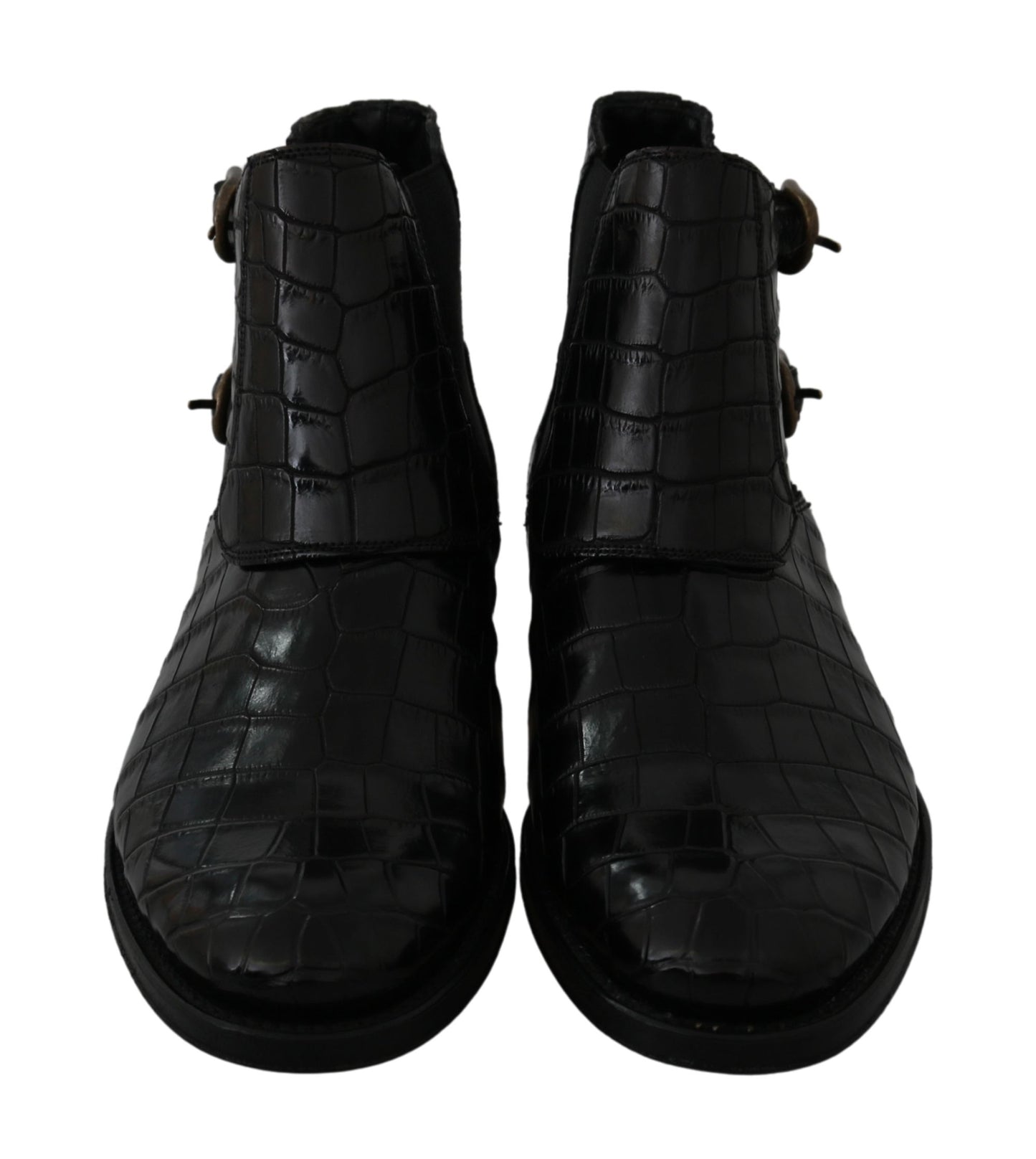 Schwarzes Krokodilleder Derby Stiefel Schuhe
