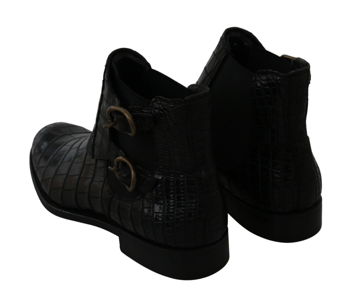 Schwarzes Krokodilleder Derby Stiefel Schuhe