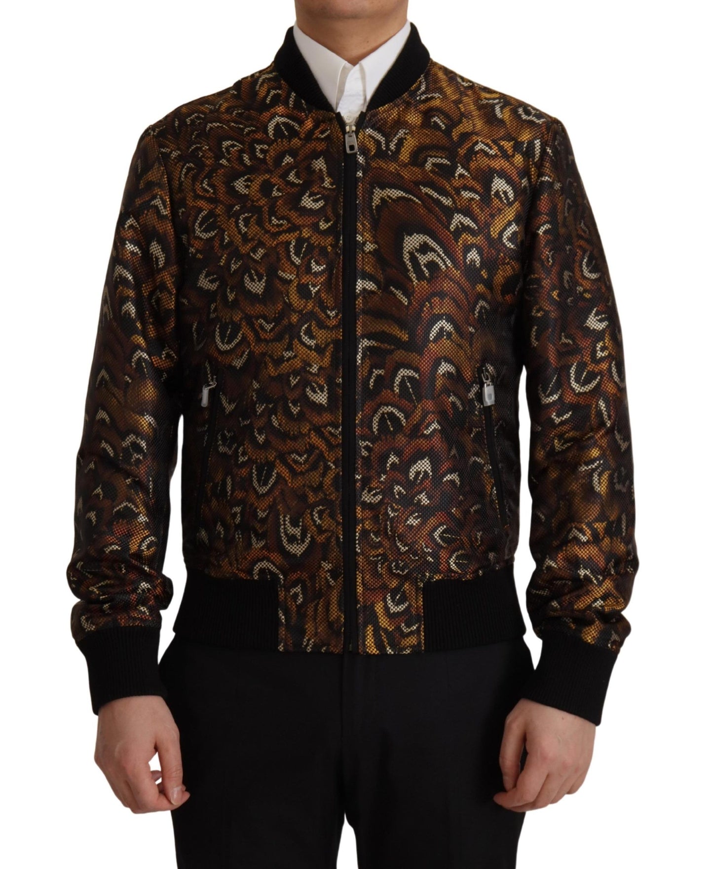 Braune Feder Blousonjacke mit durchgehendem Reißverschluss