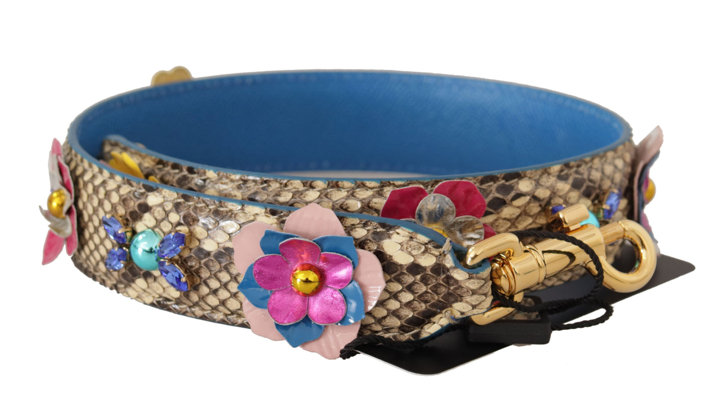 Beigefarbener Pythonleder-Schulterriemen mit floralen Nieten