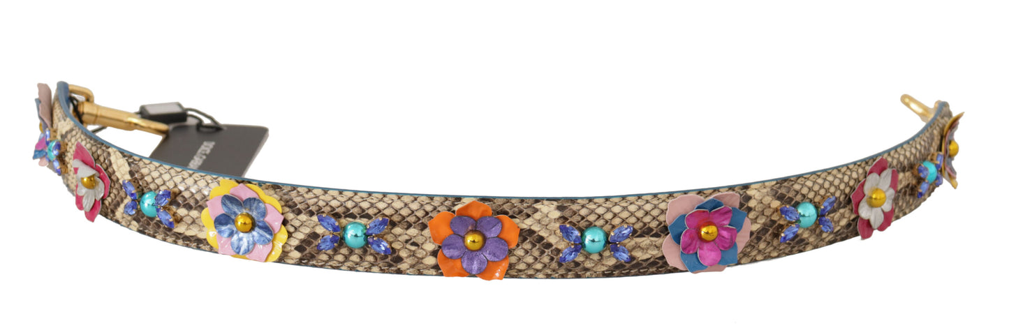 Beigefarbener Pythonleder-Schulterriemen mit floralen Nieten