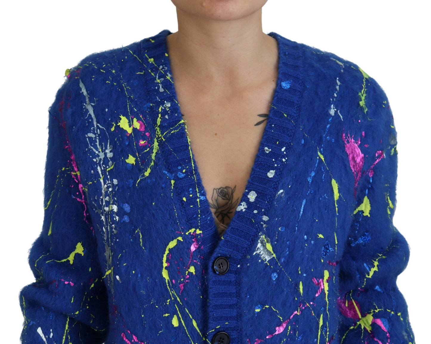 Blauer Color Splash Mohair Cardigan Pullover