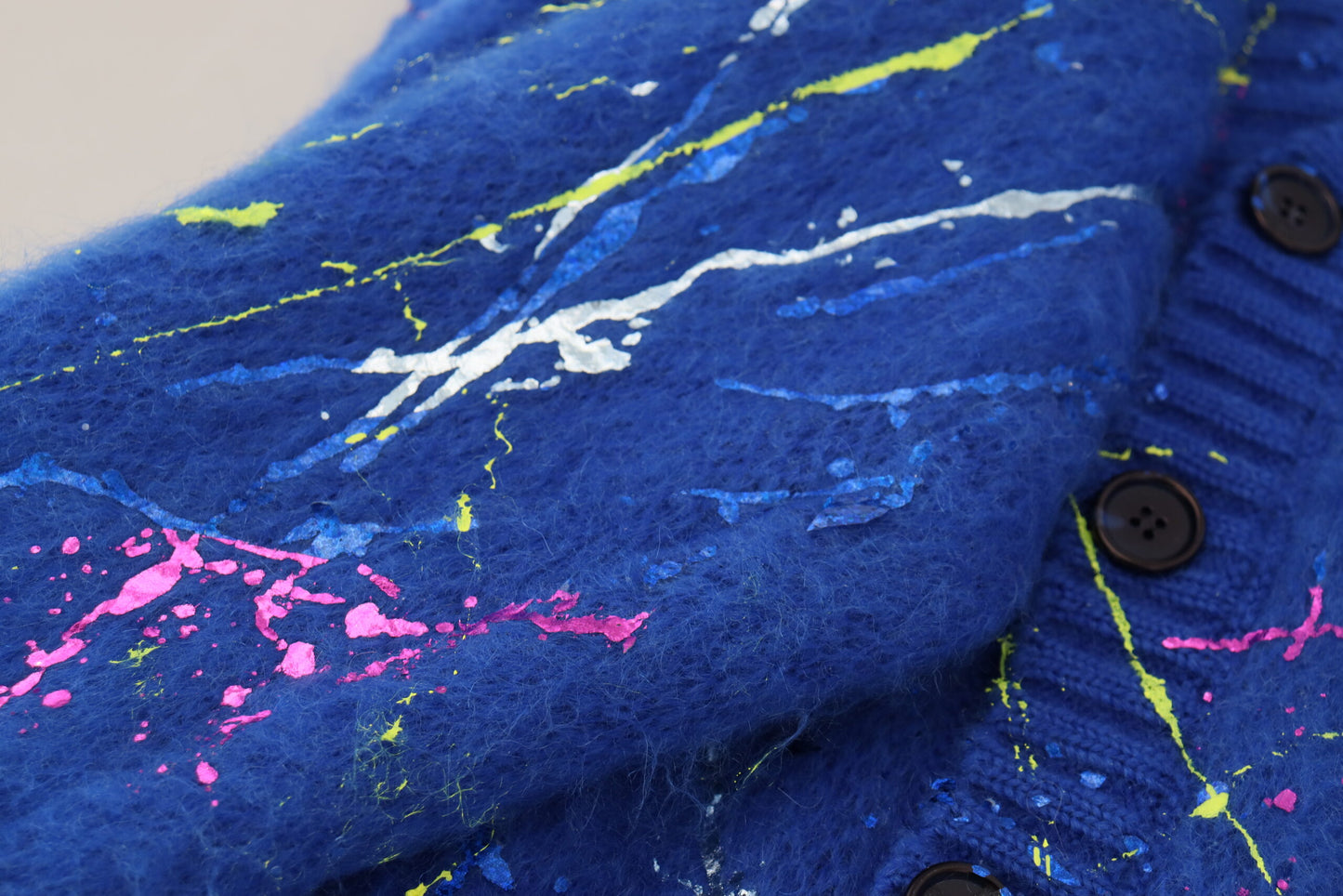 Blauer Color Splash Mohair Cardigan Pullover