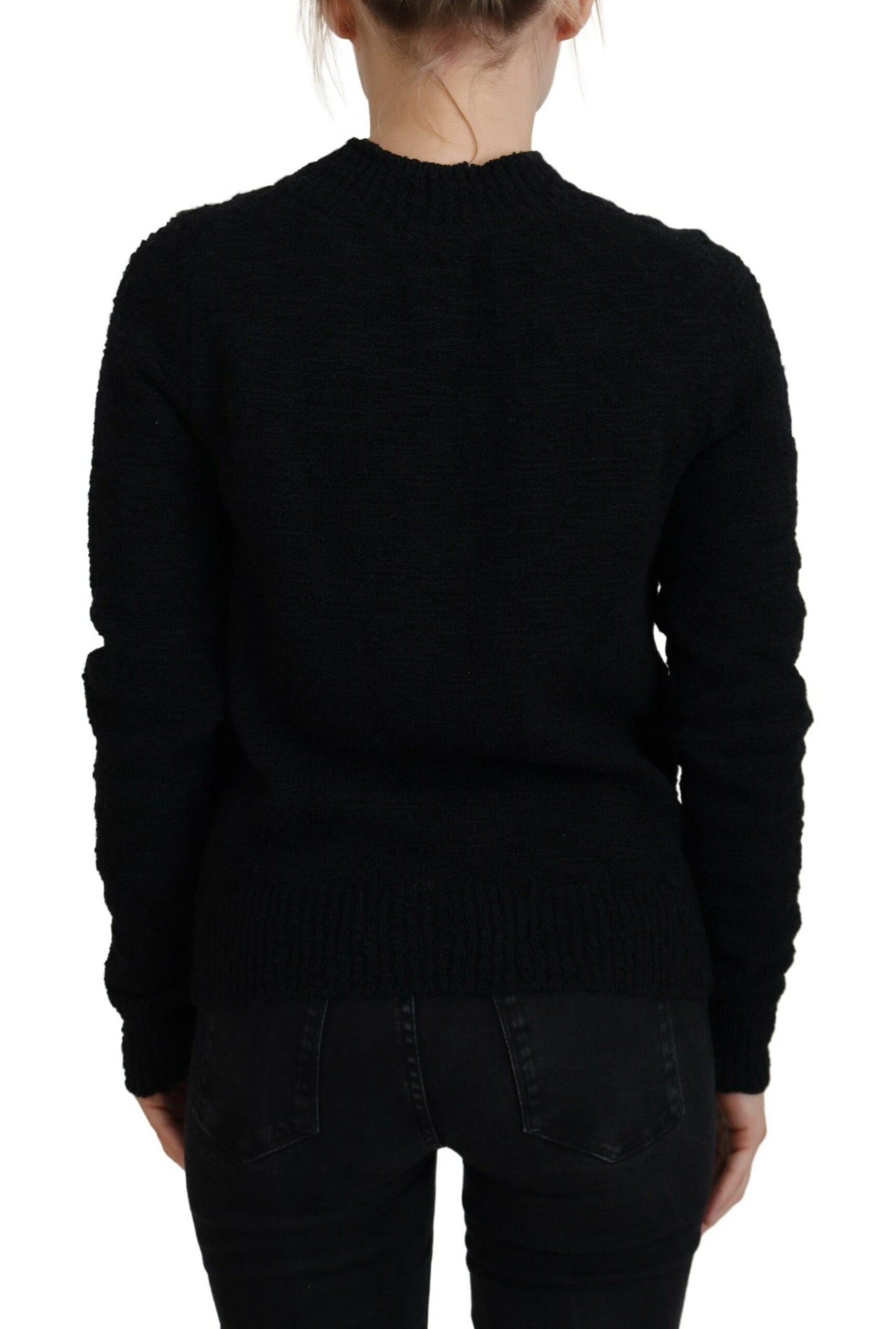 Schwarzer Pullover aus Wollstrick mit Rundhalsausschnitt