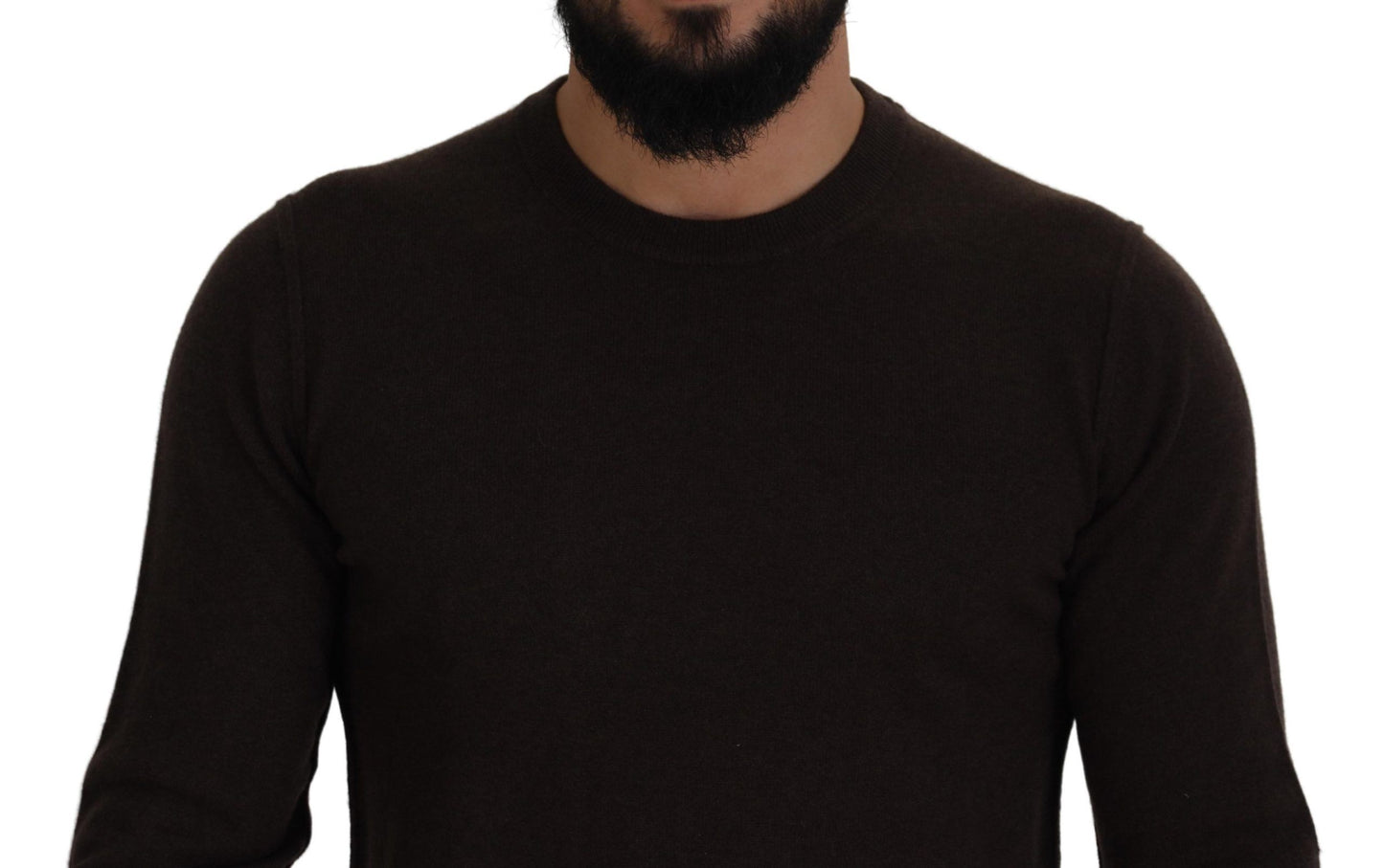 Brauner Kaschmir Pullover mit Rundhalsausschnitt