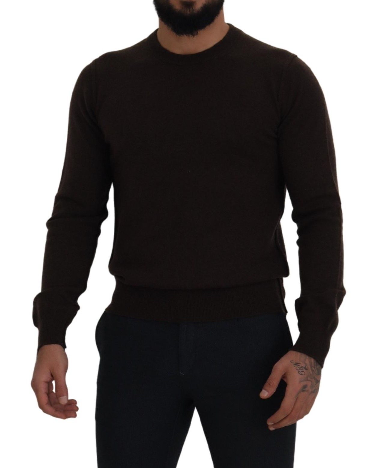 Brauner Kaschmir Pullover mit Rundhalsausschnitt