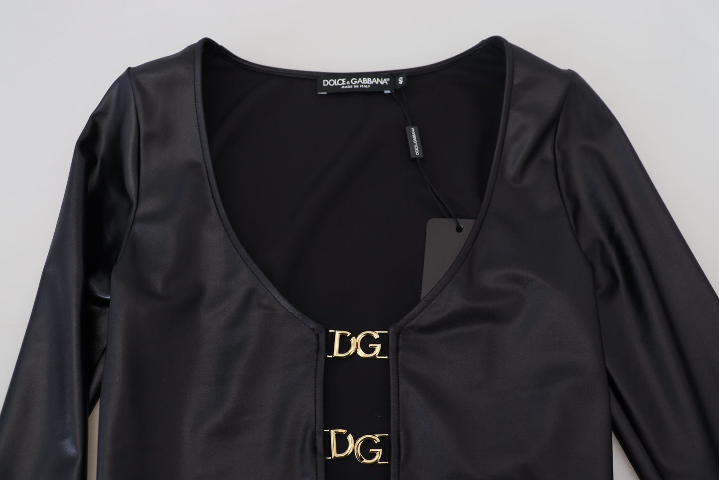 Schwarz-Gold DG Schnalle Langarm-Cropped Top