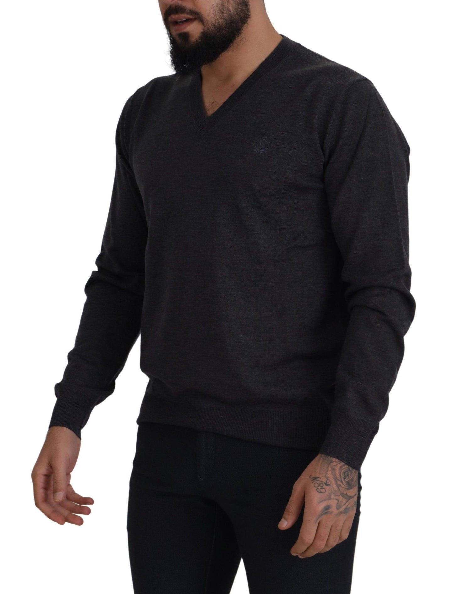 Dunkelgrauer Crown Pullover mit V-Ausschnitt