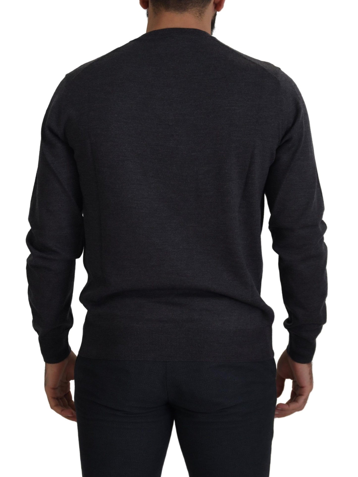 Dunkelgrauer Crown Pullover mit V-Ausschnitt