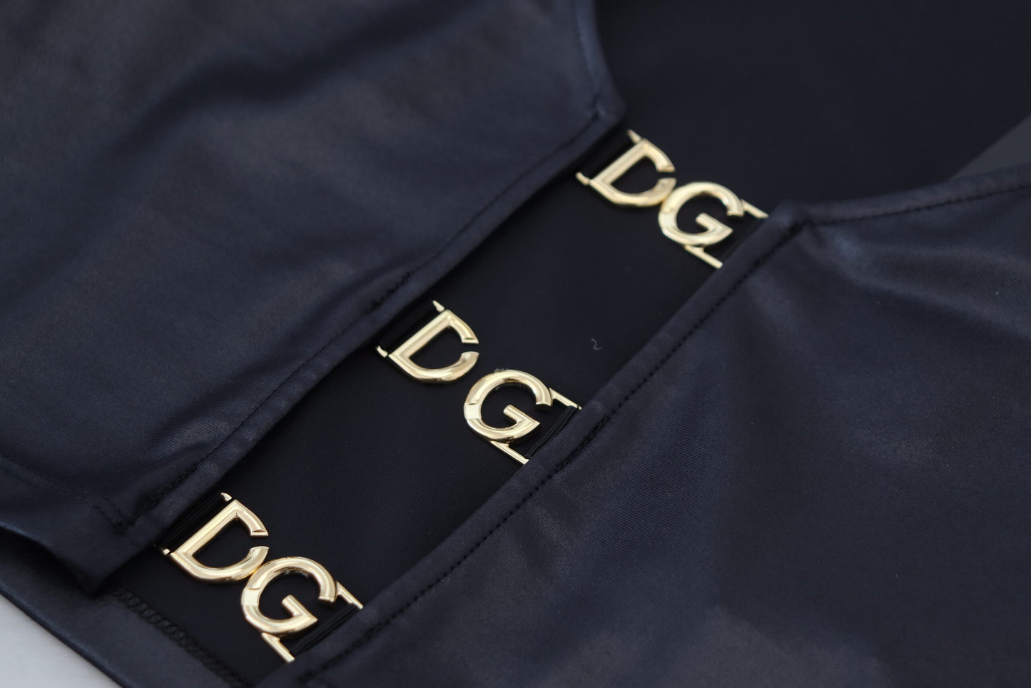 Schwarz-Gold DG Schnalle Langarm-Cropped Top