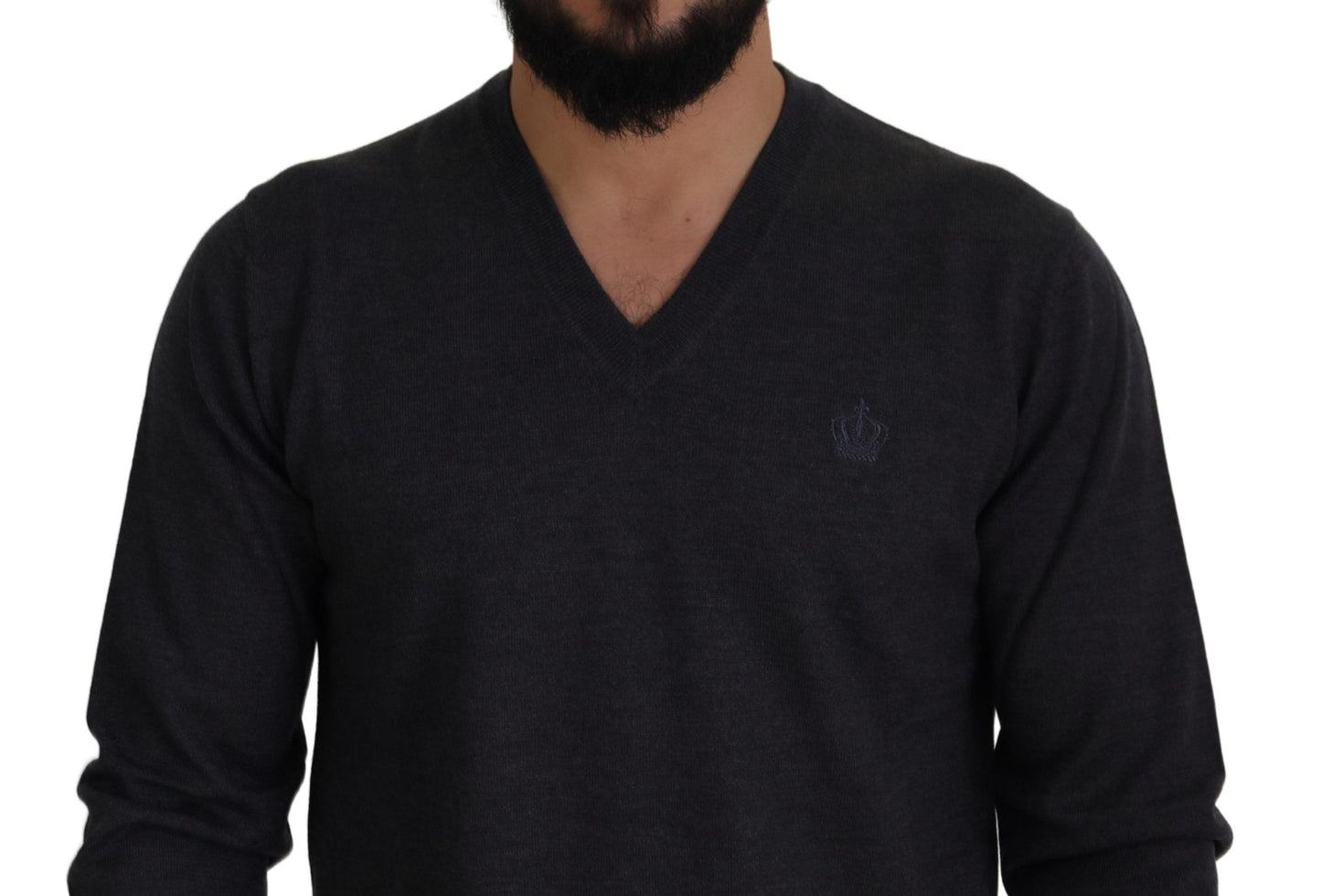 Dunkelgrauer Crown Pullover mit V-Ausschnitt