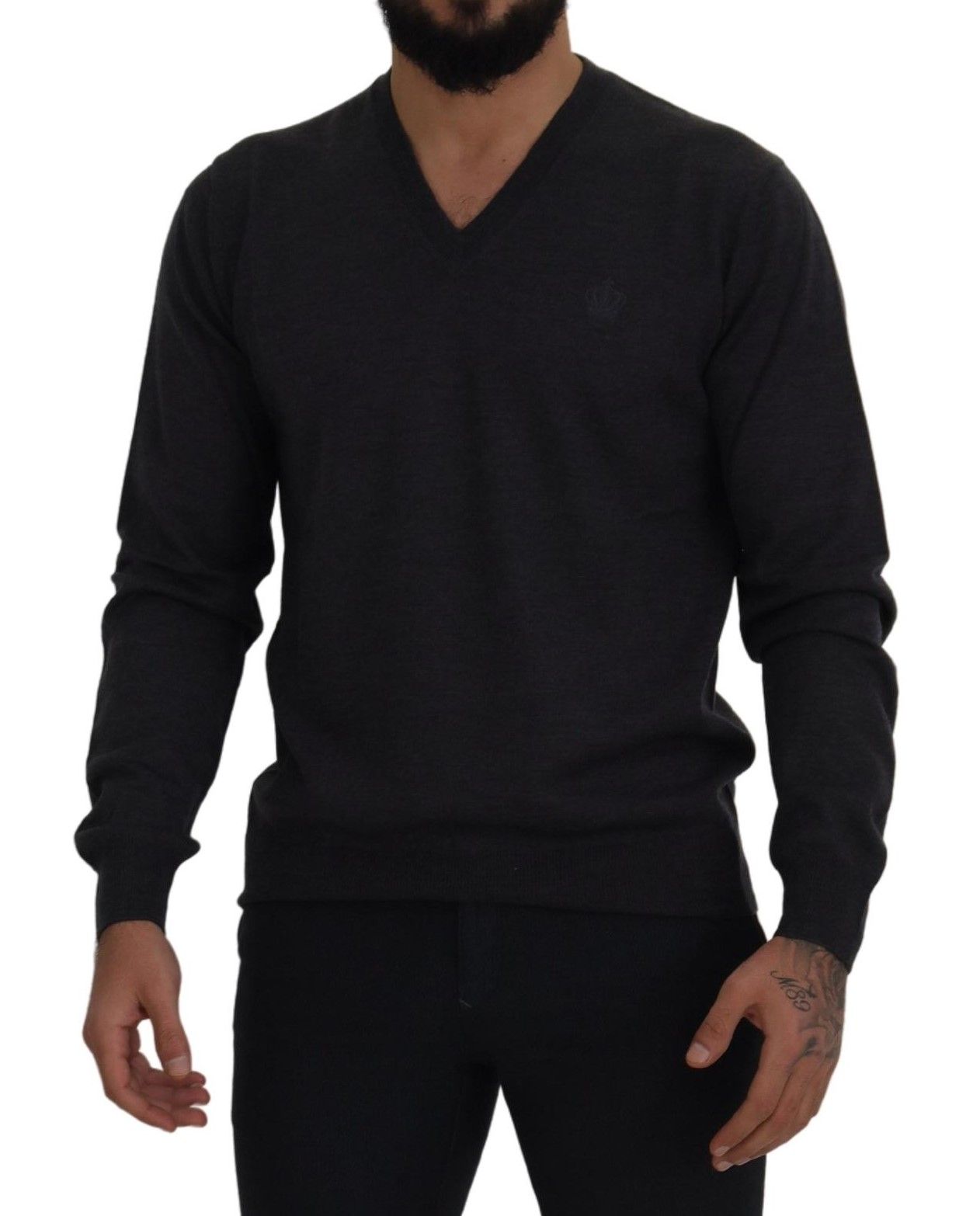 Dunkelgrauer Crown Pullover mit V-Ausschnitt