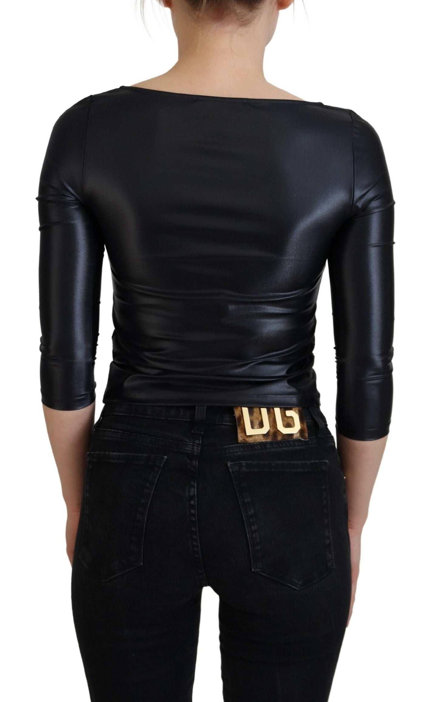 Schwarz Gold DG Schnalle Casual Bluse Top