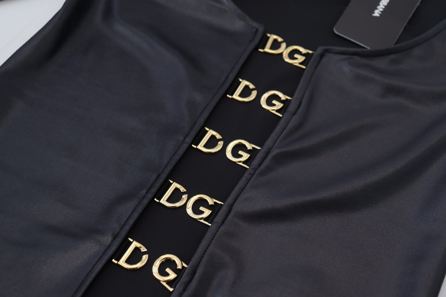Schwarz Gold DG Schnalle Casual Bluse Top