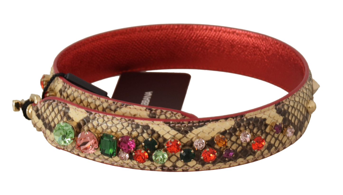 Beige Exotic Leather Crystals Schulterriemen