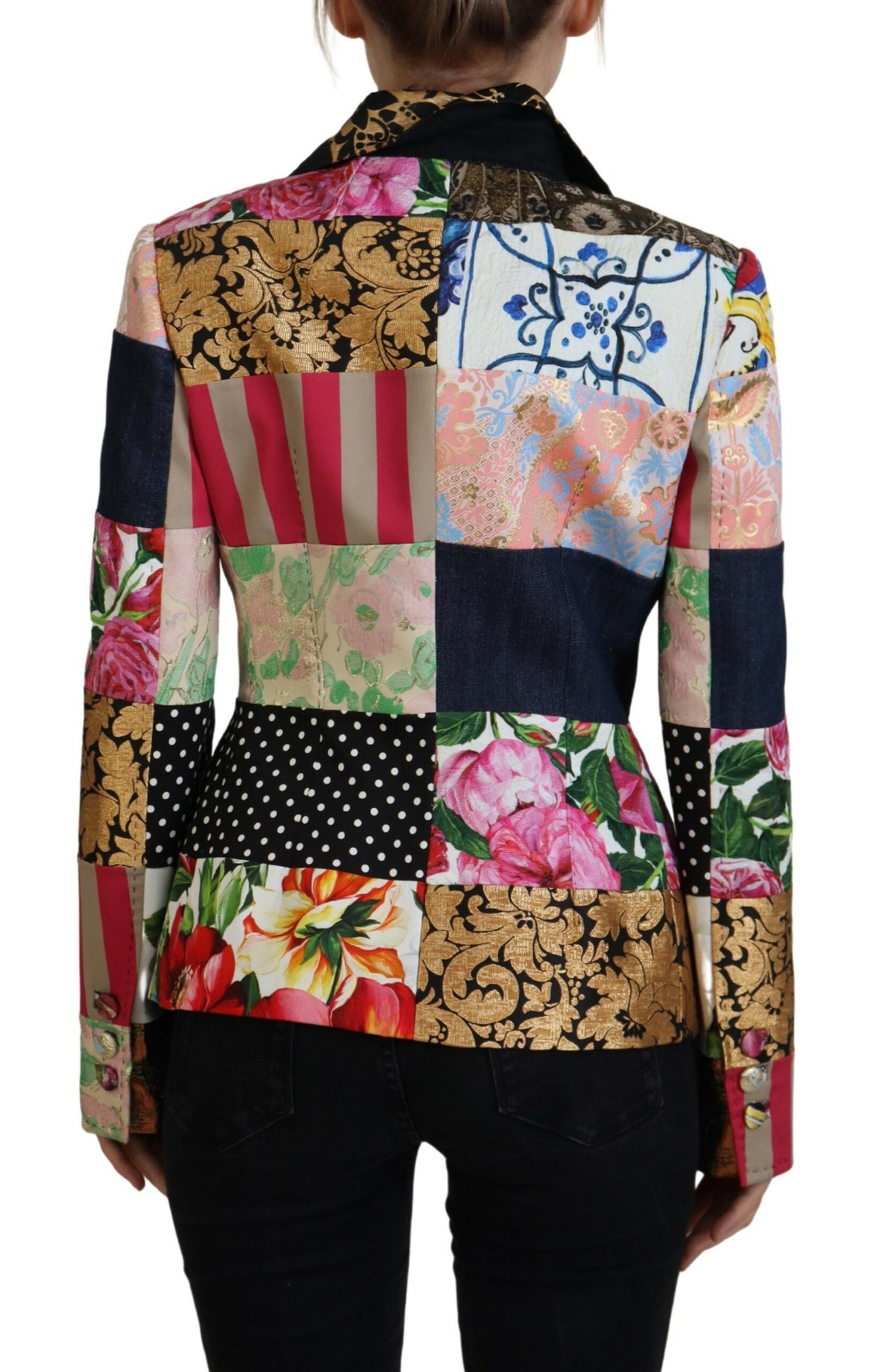Multicolor Zweireihige Patchwork-Jacquard-Jacke